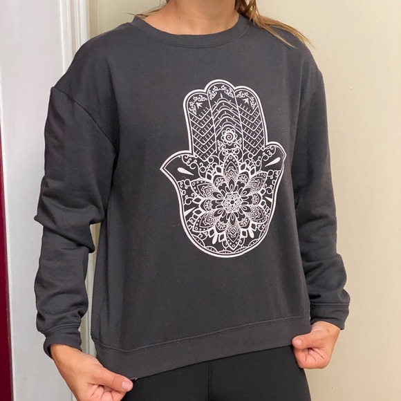 Milken Hamsa hand dark gray long sleeve sweatshirt - Picture 1 of 6